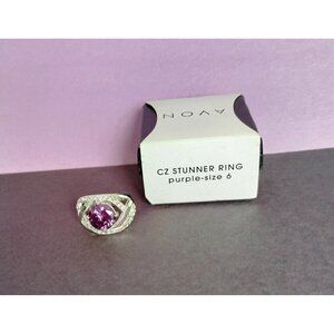 Avon CZ Silver Tone Classic Stunner Ring Purple Sz 6 Jewelry Amethyst BirthStone